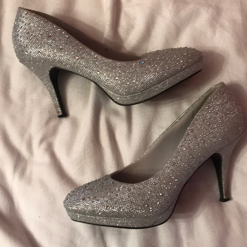 Silver embellished heels